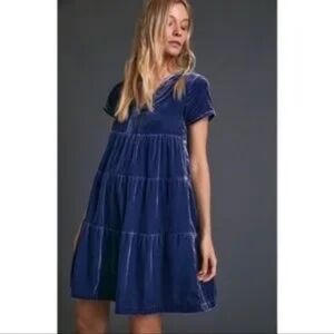 Anthropologie Velvet Navy Dress